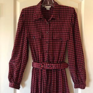 Vintage 80s Red and black houndstooth print dress with matching belt